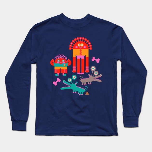 MONSTERS AND THEIR PETS Cute Kawaii Funny Alien Monsters with Pets Bones and Poo - UnBlink Studio by Jackie Tahara Long Sleeve T-Shirt by UnBlink Studio by Jackie Tahara